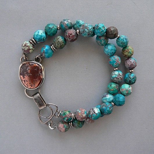 bransoletki srebrne -chryzokola i dolomit miedziany-