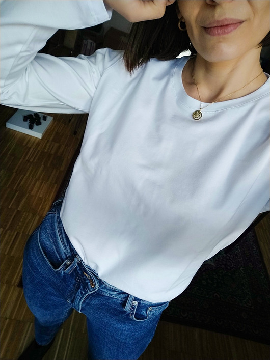 bluzki z długim rękawem damskie Bluzka MALMO crew neck biała longsleeve
