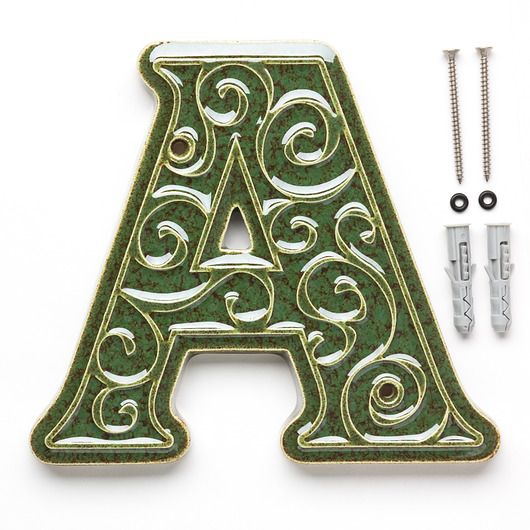 napisy dekoracyjne i tabliczki Numer domu, litera A zielono-brązowa, do przykręcenia
