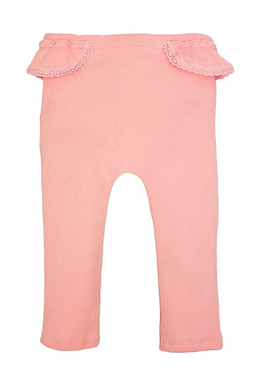 legginsy i getry dla dziewczynki Dziewczęce bawełniane legginsy AZARA z prążka koral