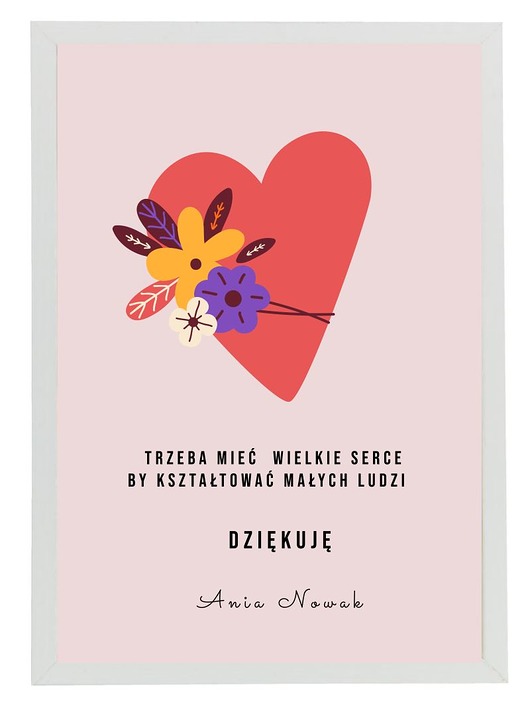 grafiki i ilustracje Plakat prezent dla nauczyciela w ramce serce