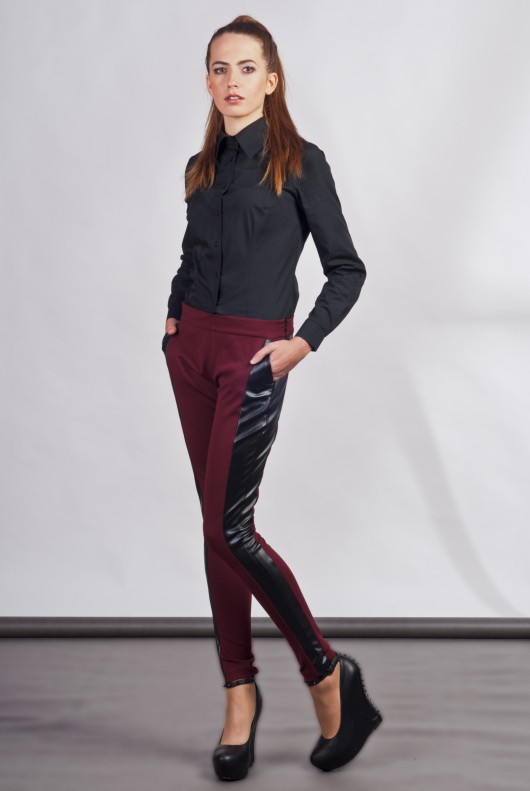 Slim pants with leather stripe  Lanti