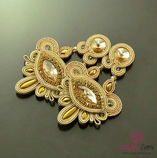 kolczyki soutache Beż i szampańskie złoto kolczyki sutasz na wesele