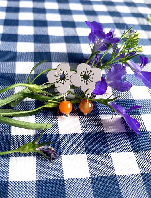 kolczyki srebrne Kolekcja 70's vibe - Anemone orange - Kolczyki- Sztyfty