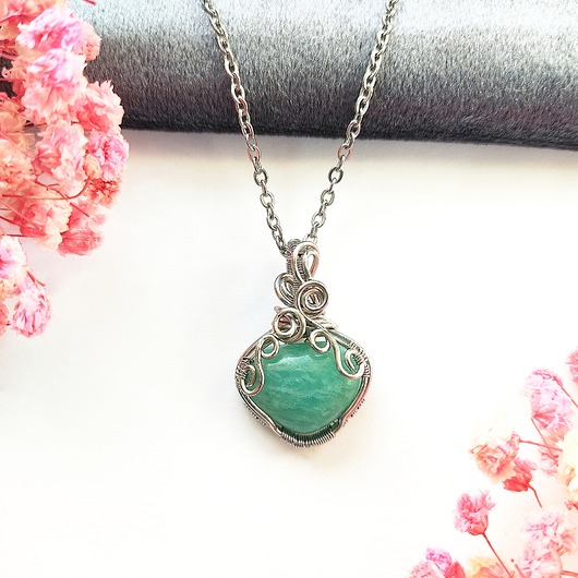 wisiory Naszyjnik Amazonit stal chirurgiczna wisiorek handmade wirewrapping