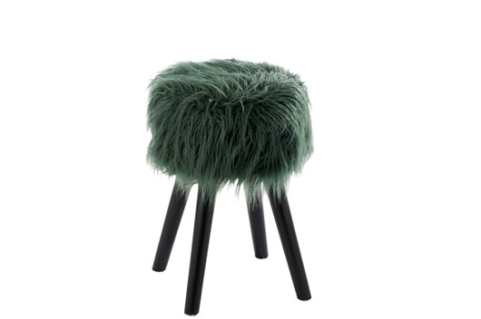 Stołek, taboret z zielonym futrem, 44x29x29 cm Home Design