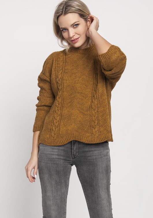 Sweter we wzory,SWE180 musztarda MKM MKMswetry