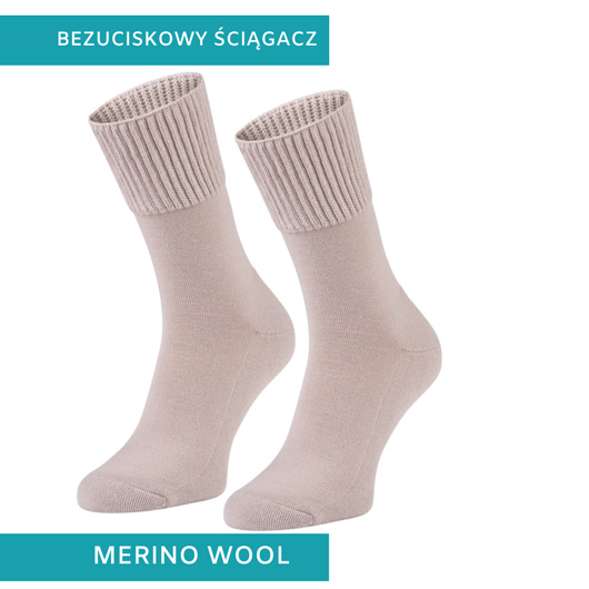 skarpetki damskie Bezuciskowe skarpety z MERINO WOOL beżowe