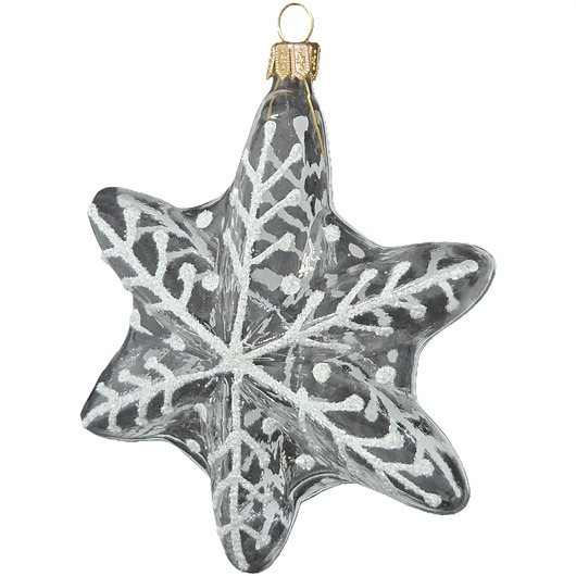 bombki Ręcznie malowana bombka szklana gwiazda z białym wzorem śnieżynki