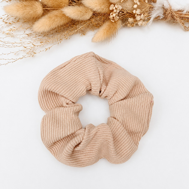 gumki do włosów Frotka scrunchie z prążkowanej dzianiny - beżowy