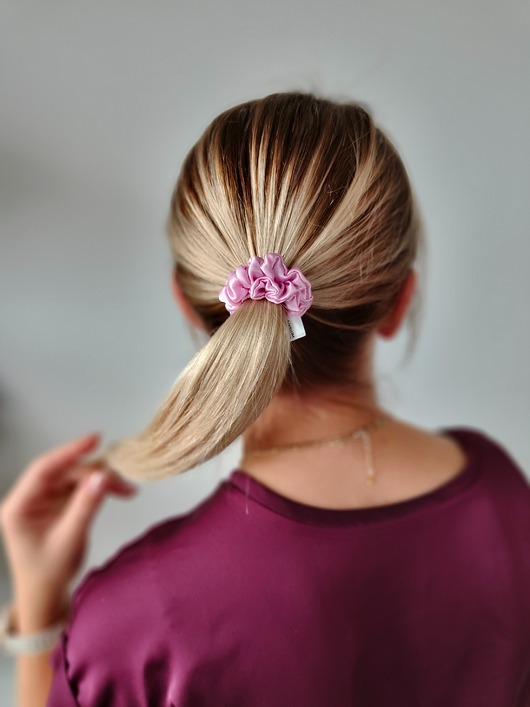 gumki do włosów Gumka jedwabna, scrunchie, frotka powder pink MINI