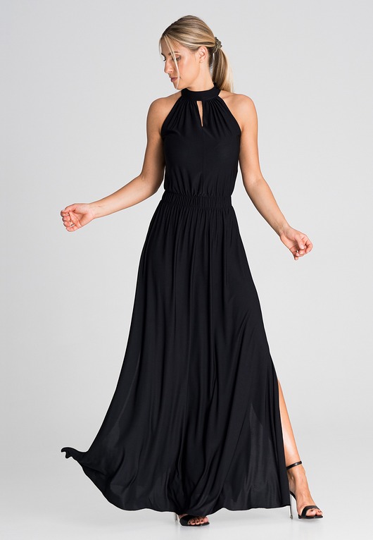sukienki maxi damskie Elegancka rozkloszowana sukienka maxi halter bez rękawów na imprezę - M945