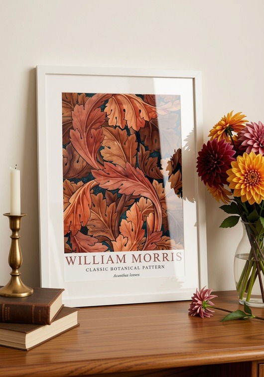 grafiki i ilustracje PLAKAT  dekoracyjny William Morris jesienne liście