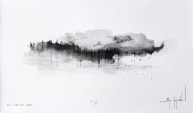 grafiki i ilustracje Unikat - tusz i akwarela w oprawie (nr4)