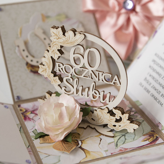 kartki scrapbooking 60 rocznica ślubu, diamentowe gody, exploding box, kartka 3d