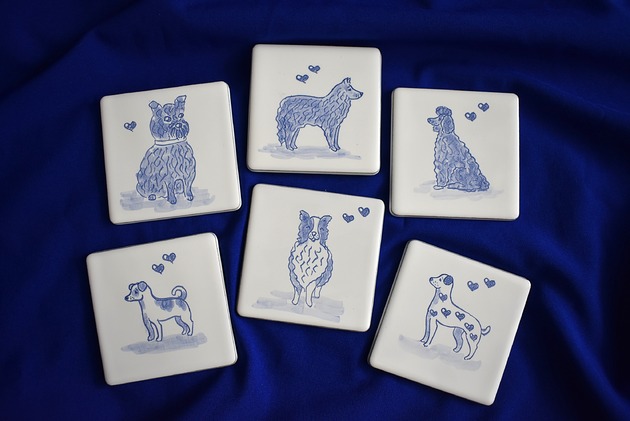 podkładki do kuchni Kafle ręcznie malowane- podkładki ceramiczne psy mix