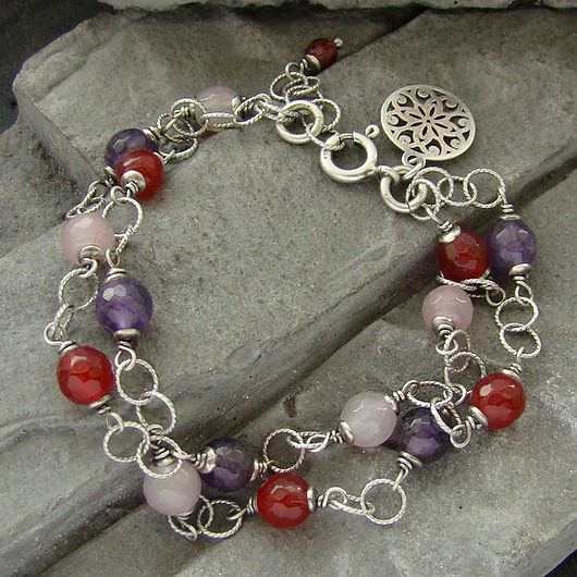 Ametyst, jadeit, kwarc - bransoletka RayOfArt