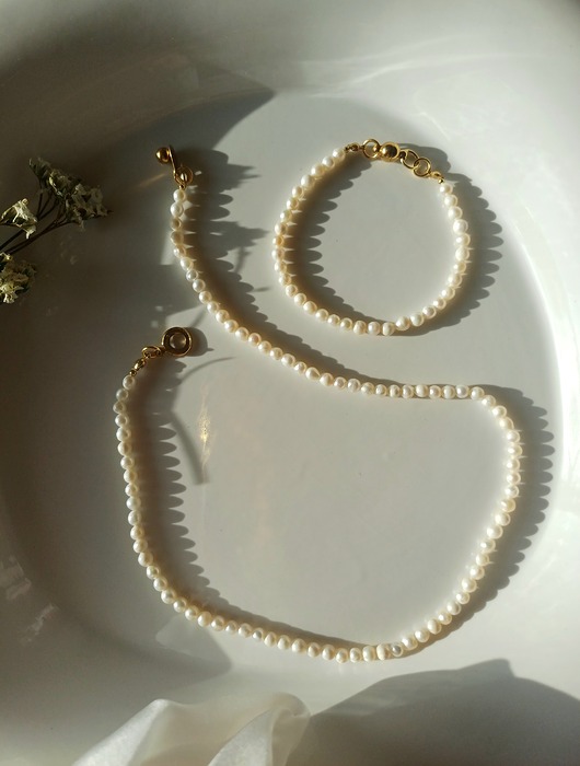 naszyjniki - inne Perłowy, klasyczny zestaw : naszyjnik i bransoletka