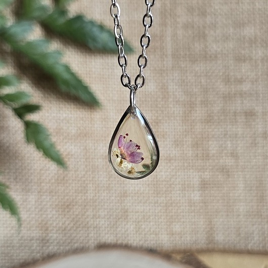wisiory Srebrny wisiorek prawdziwe kwiaty różowa łezka