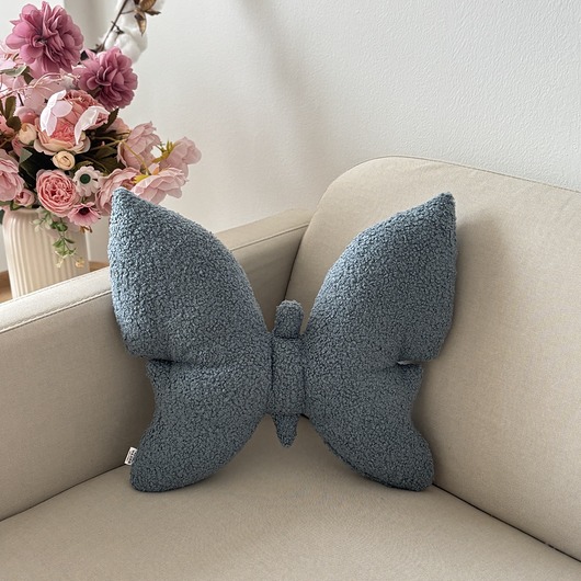 poduszki z grafiką Poduszka Dekoracyjna Motyl Niebieski Boucle