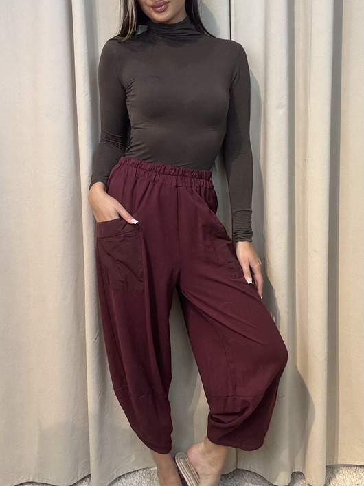 spodnie materiałowe damskie Bawełniane spodnie Borgogna