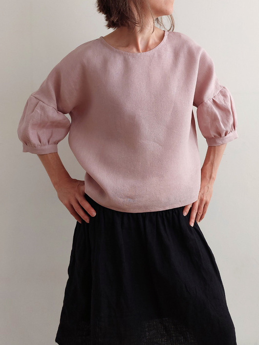 bluzki - inne Bluzka "COSMOS" old rose, 100% len S/M