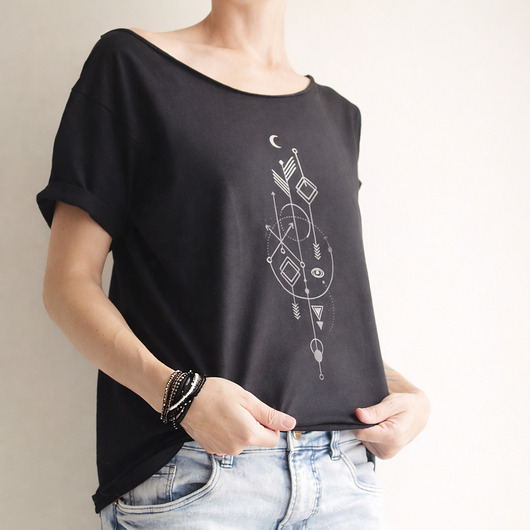 t-shirt damskie Czarna Koszulka Czarny Alchemic Oversize