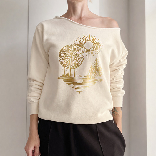 bluza bez kaptura damska Złoty krajobraz waniliowa bluza cięta