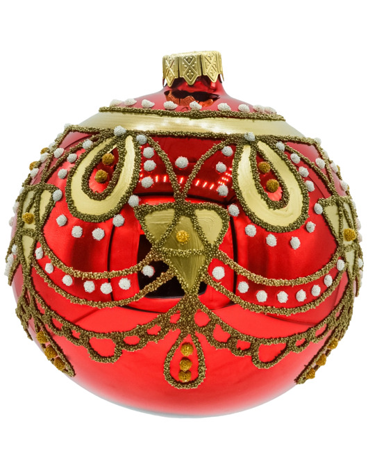 bombki Bombki czerwone ze złotym ornamentem i kryształkami