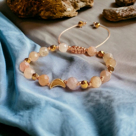 bransoletki z kamieni naturalnych OPTYMIZM, pozytywna energia - KAMIEŃ SŁONECZNY - lunula - amulet