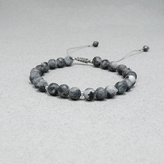 bransoletki na sznurku Szare kamienie 6 mm Bransoletka z larvikitem