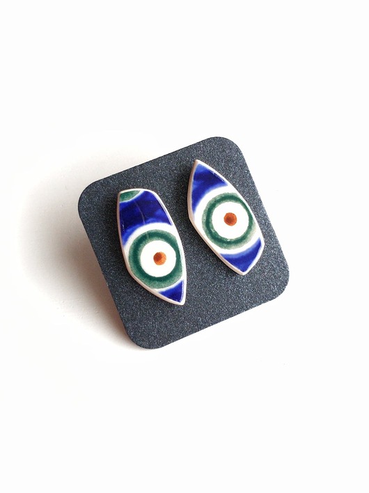 Kolczyki ceramiczne Bolesławiec biżuteria z talerzy