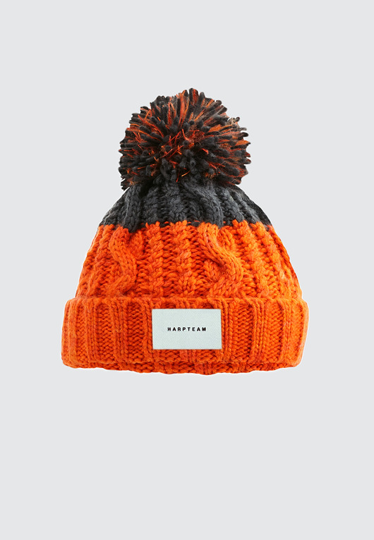czapki damskie Czapka beanie narciarka pomarańczowo - szara