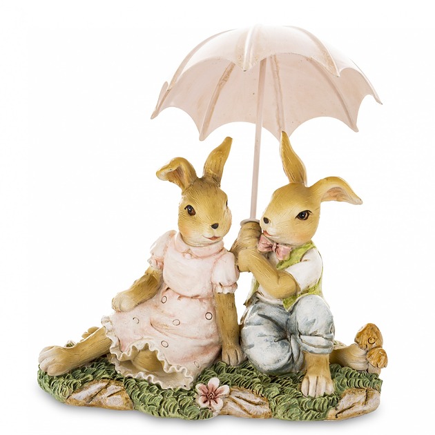 ozdoby wielkanocne Dekoracja - para króliczków pod parasolem  30x15x14 cm