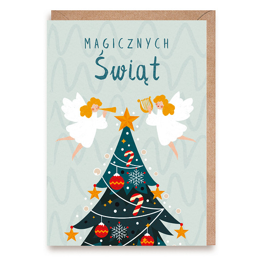 kartki świąteczne Kartka świąteczna Bożonarodzeniowa z aniołkami "Magicznych Świąt"