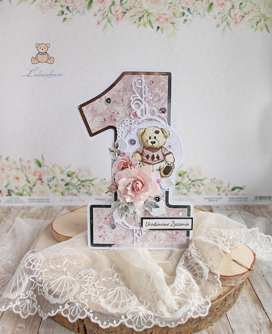 kartki scrapbooking Kartka cyferka na roczek "VintageGirl" GOTOWA