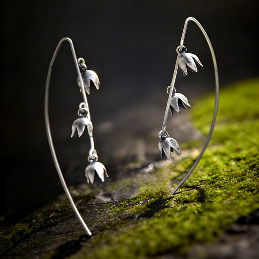 kolczyki srebrne Srebrne kolczyki wiszące konwalie trio