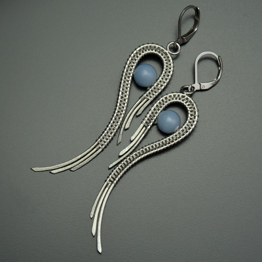 kolczyki wire wrapping Błękitne kolczyki skrzydła angelit wire wrapping