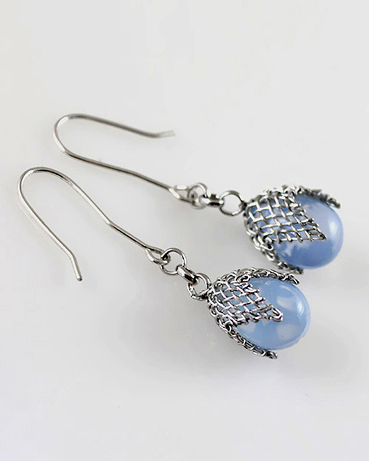 kolczyki wire wrapping Opalizujące w siateczce - kolczyki (lub klipsy)