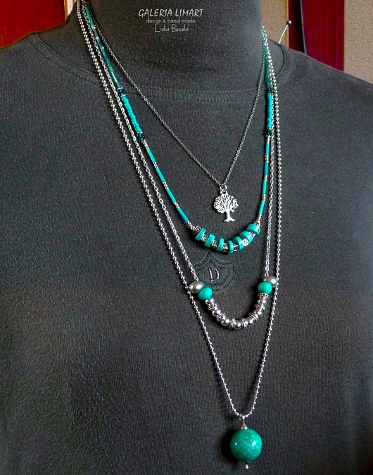 naszyjniki - inne Turkusowy naszyjnik 3w1: kupujesz 1 masz 3 modne naszyjniki BOHO unikat handmade