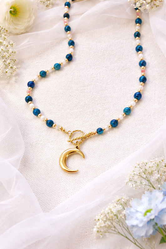 korale Naszyjnik Blue Aura - apatyt i kamień księżycowy
