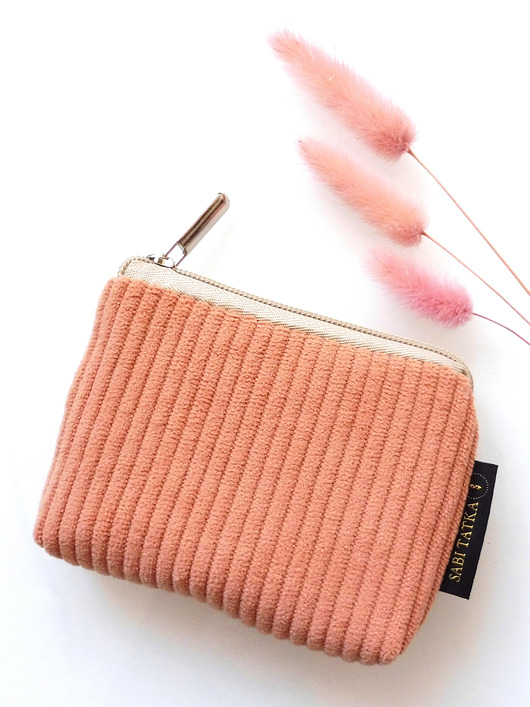 portfele damskie Sztruksowy portfelik card holder Brzoskwiniowy