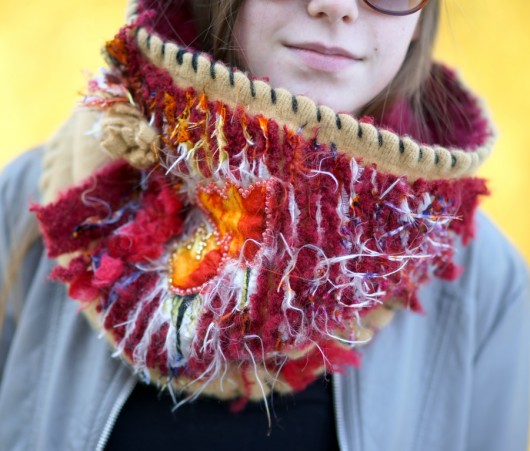 Golf ocieplacz Mustard  Burgund  Angora Boho HERBE DESIGN