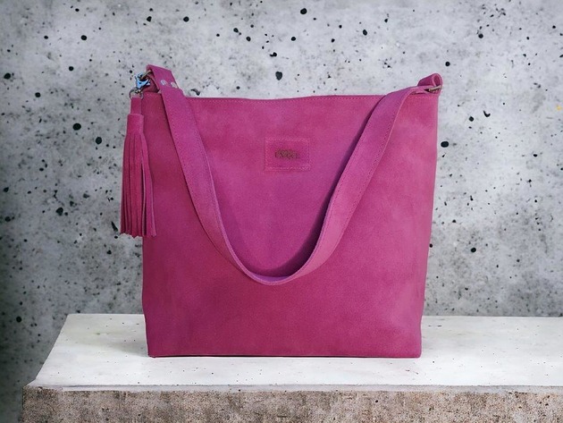 torby na ramię Zamszowa torba Shopper Bag, fuksja. Duża torebka na ramię skóra zamszowa