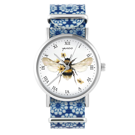 zegarki damskie Zegarek - Bee natural - niebieski, kwiaty