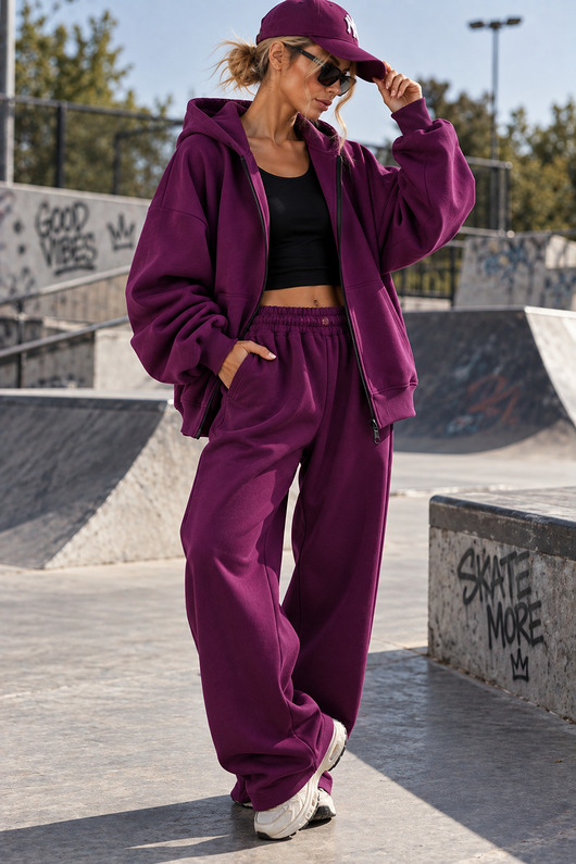 bluza z kapturem damska Bluza Hoodie Zip -Plum