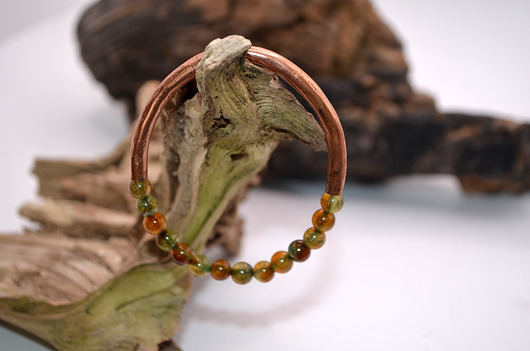 bransoletki - inne Bransoletka miedziana handmade z koralikami: agat