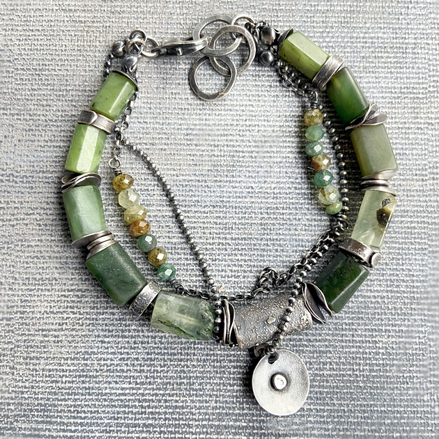 bransoletki srebrne Bransa Molo z nefrytami