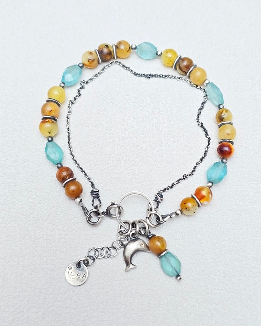 bransoletki srebrne Bransoletka Bursztyn z Apatytem