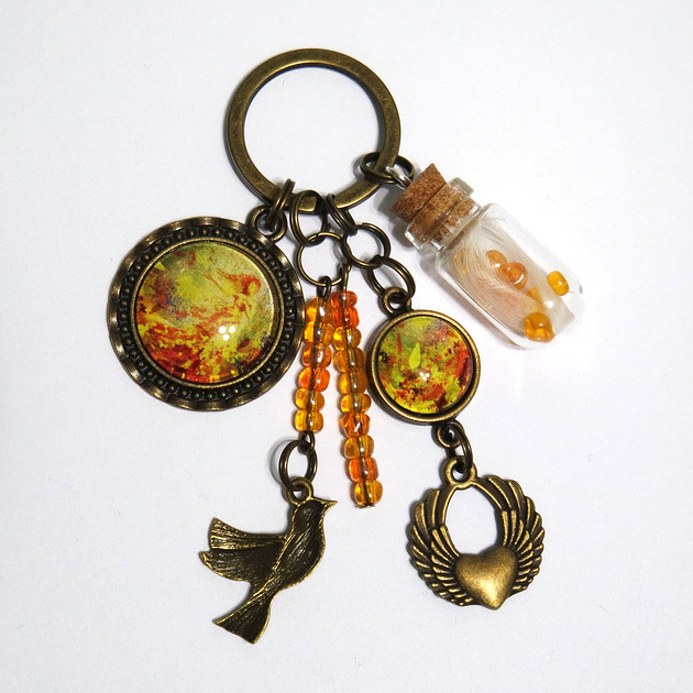 breloki Breloczek - Jesień, serce, ptak, fiolka